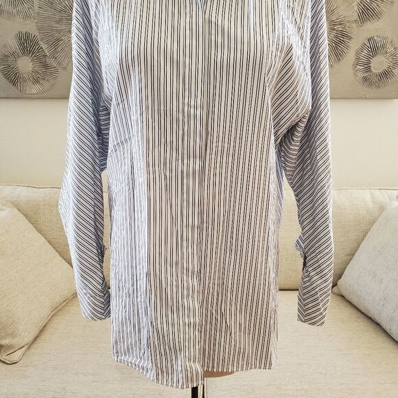 Lafayette 148 Victoria Oceanic Striped Blouse size Large - Picture 6 of 13